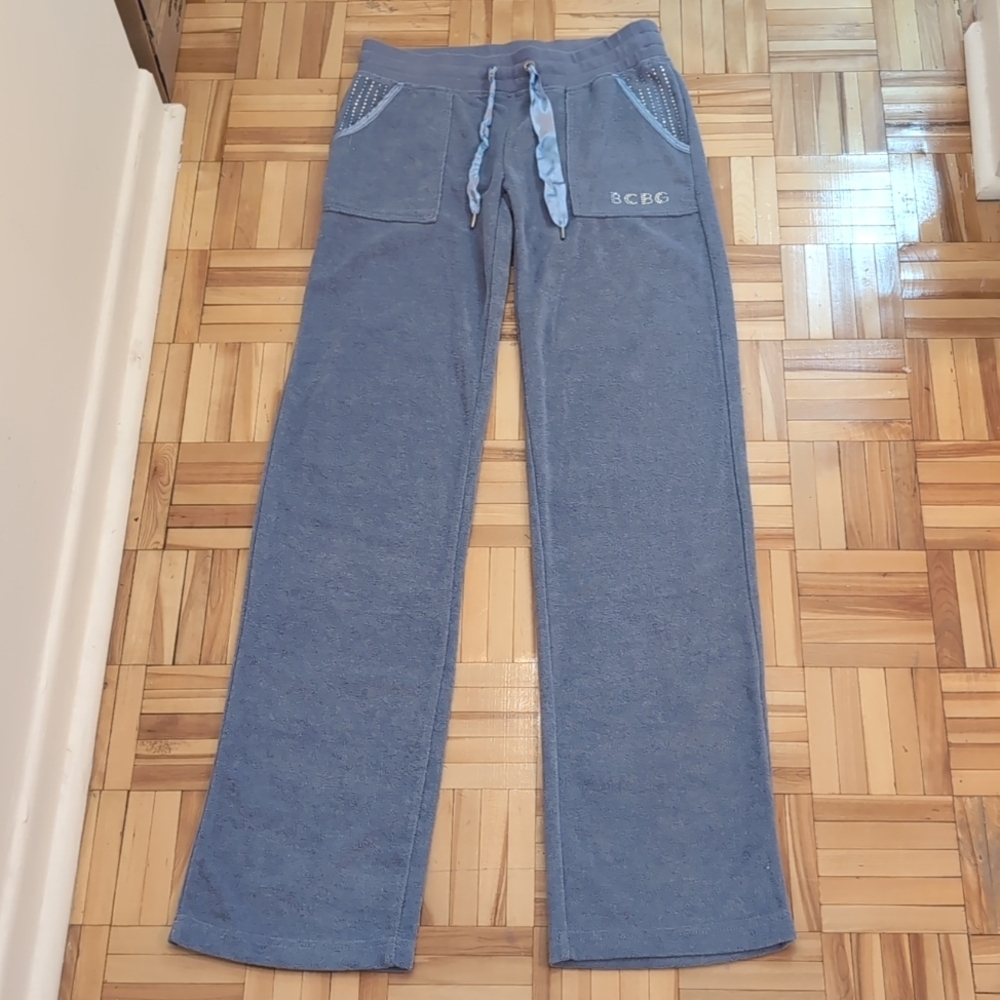 Y2K BCBGMaxazria baby blue velour track pants size S